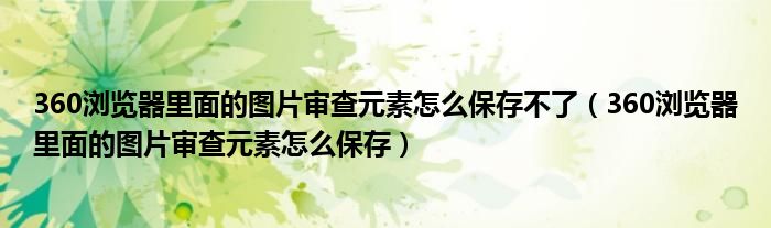 360浏览器里面的图片审查元素怎么保存不了（360浏览器里面的图片审查元素怎么保存）