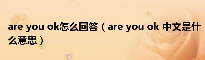 are you ok怎么回答（are you ok 中文是什么意思）