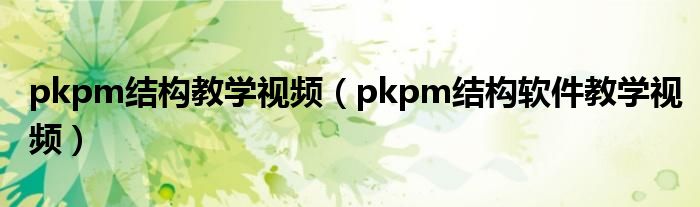 pkpm结构教学视频（pkpm结构软件教学视频）