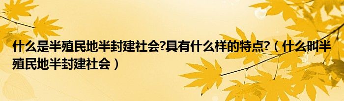 什么是半殖民地半封建社会?具有什么样的特点?（什么叫半殖民地半封建社会）