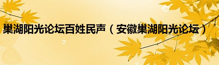 巢湖阳光论坛百姓民声（安徽巢湖阳光论坛）