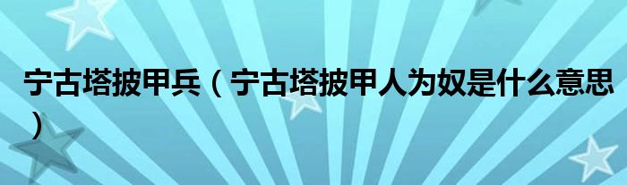 宁古塔披甲兵（宁古塔披甲人为奴是什么意思）