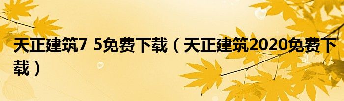 天正建筑7 5免费下载（天正建筑2020免费下载）