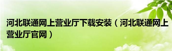 河北联通网上营业厅下载安装（河北联通网上营业厅官网）
