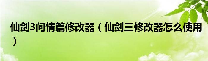 仙剑3问情篇修改器（仙剑三修改器怎么使用）