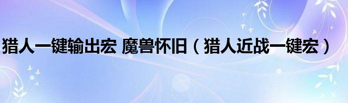 猎人一键输出宏 魔兽怀旧（猎人近战一键宏）