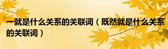 一就是什么关系的关联词（既然就是什么关系的关联词）