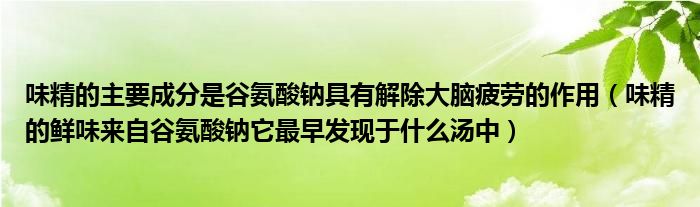 味精的主要成分是谷氨酸钠具有解除大脑疲劳的作用（味精的鲜味来自谷氨酸钠它最早发现于什么汤中）
