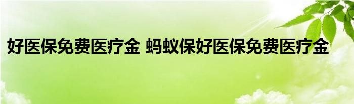 好医保免费医疗金 蚂蚁保好医保免费医疗金