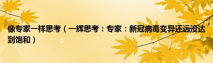 像专家一样思考（一辉思考：专家：新冠病毒变异还远没达到饱和）