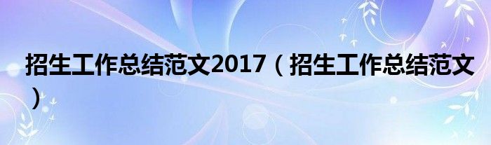 招生工作总结范文2017（招生工作总结范文）