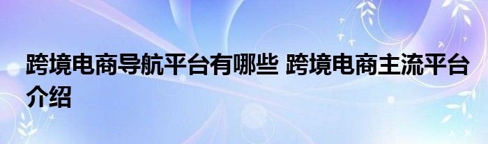 跨境电商导航平台有哪些 跨境电商主流平台介绍