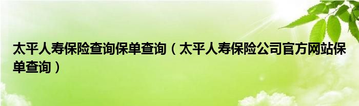 太平人寿保险查询保单查询（太平人寿保险公司官方网站保单查询）