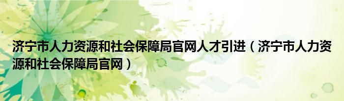济宁市人力资源和社会保障局官网人才引进（济宁市人力资源和社会保障局官网）