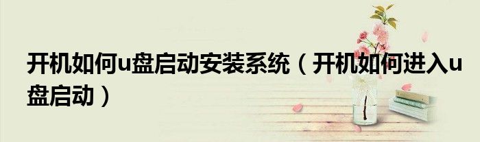 开机如何u盘启动安装系统（开机如何进入u盘启动）