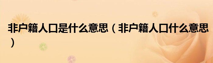 非户籍人口是什么意思（非户籍人口什么意思）