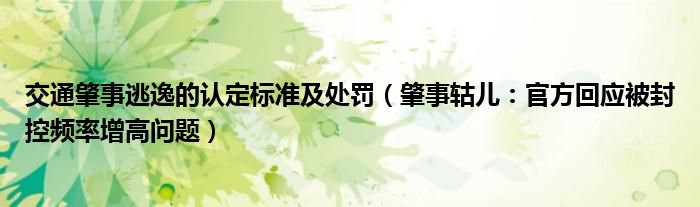 交通肇事逃逸的认定标准及处罚（肇事轱儿：官方回应被封控频率增高问题）