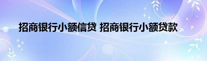 招商银行小额信贷 招商银行小额贷款