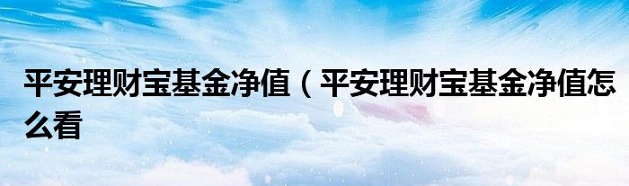 平安理财宝基金净值（平安理财宝基金净值怎么看