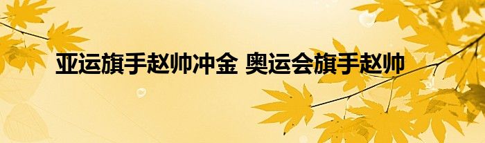 亚运旗手赵帅冲金 奥运会旗手赵帅