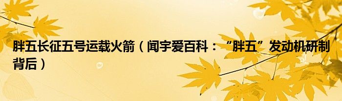 胖五长征五号运载火箭（闻宇爱百科：“胖五”发动机研制背后）