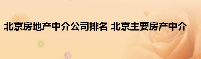 北京房地产中介公司排名 北京主要房产中介