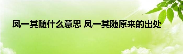 凤一其随什么意思 凤一其随原来的出处