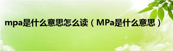mpa是什么意思怎么读（MPa是什么意思）