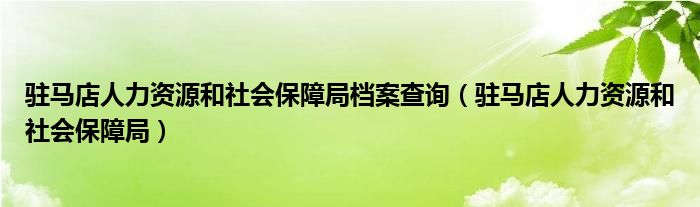 驻马店人力资源和社会保障局档案查询（驻马店人力资源和社会保障局）