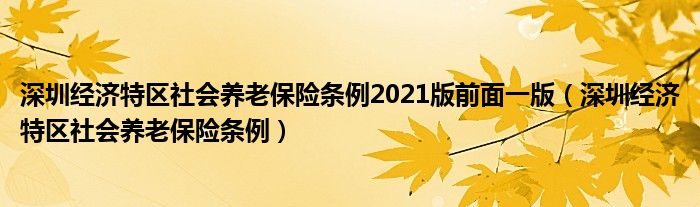 深圳经济特区社会养老保险条例2021版前面一版（深圳经济特区社会养老保险条例）