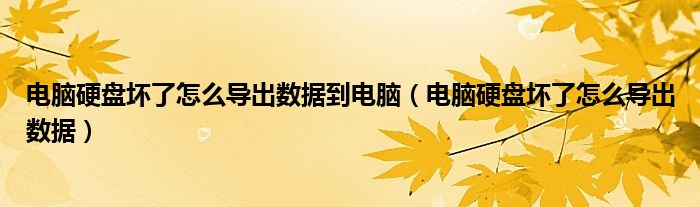 电脑硬盘坏了怎么导出数据到电脑（电脑硬盘坏了怎么导出数据）
