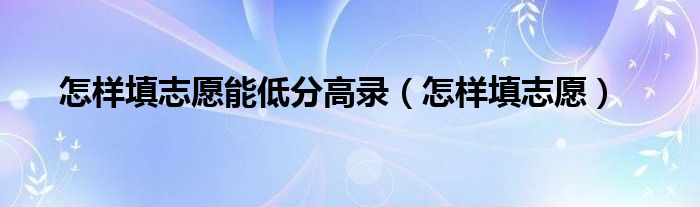 怎样填志愿能低分高录（怎样填志愿）