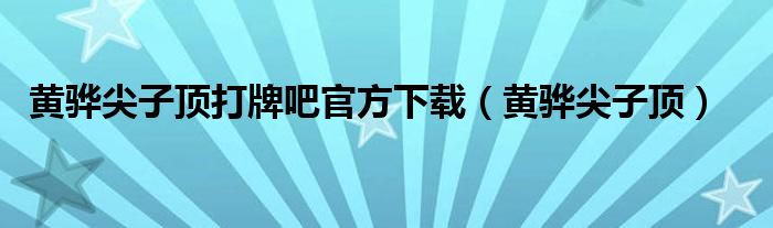 黄骅尖子顶打牌吧官方下载（黄骅尖子顶）