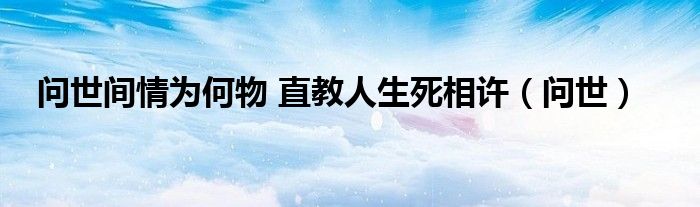 问世间情为何物 直教人生死相许（问世）
