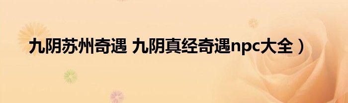 九阴苏州奇遇 九阴真经奇遇npc大全）