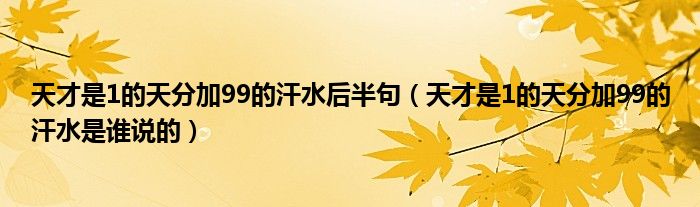 天才是1的天分加99的汗水后半句（天才是1的天分加99的汗水是谁说的）