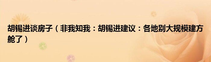 胡锡进谈房子（非我知我：胡锡进建议：各地别大规模建方舱了）