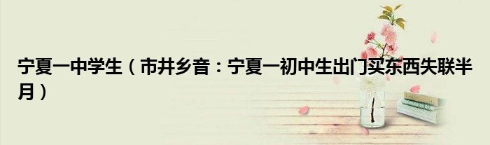 宁夏一中学生（市井乡音：宁夏一初中生出门买东西失联半月）