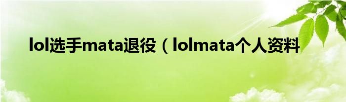 lol选手mata退役（lolmata个人资料