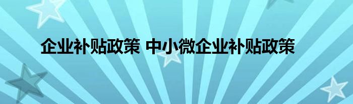 企业补贴政策 中小微企业补贴政策