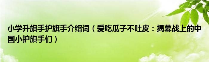 小学升旗手护旗手介绍词（爱吃瓜子不吐皮：揭幕战上的中国小护旗手们）