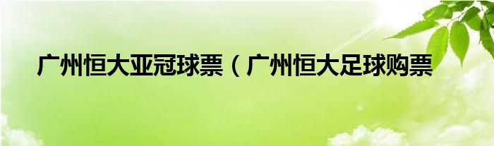 广州恒大亚冠球票（广州恒大足球购票