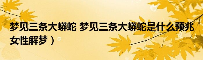 梦见三条大蟒蛇 梦见三条大蟒蛇是什么预兆 女性解梦）