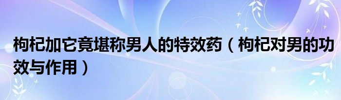 枸杞加它竟堪称男人的特效药（枸杞对男的功效与作用）