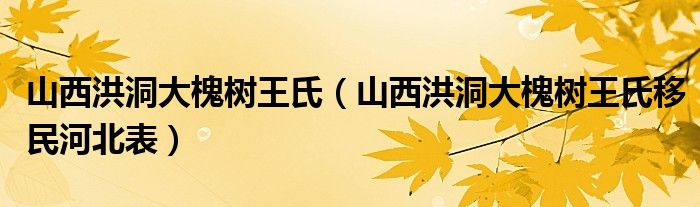 山西洪洞大槐树王氏（山西洪洞大槐树王氏移民河北表）