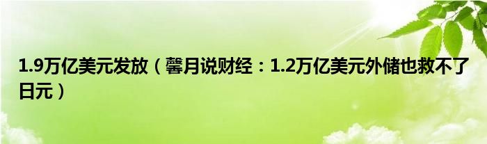 1.9万亿美元发放（馨月说财经：1.2万亿美元外储也救不了日元）