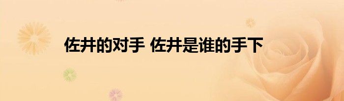 佐井的对手 佐井是谁的手下