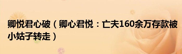卿悦君心破（卿心君悦：亡夫160余万存款被小姑子转走）