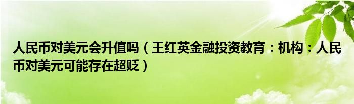 人民币对美元会升值吗（王红英金融投资教育：机构：人民币对美元可能存在超贬）