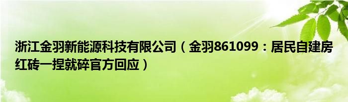 浙江金羽新能源科技有限公司（金羽861099：居民自建房红砖一捏就碎官方回应）